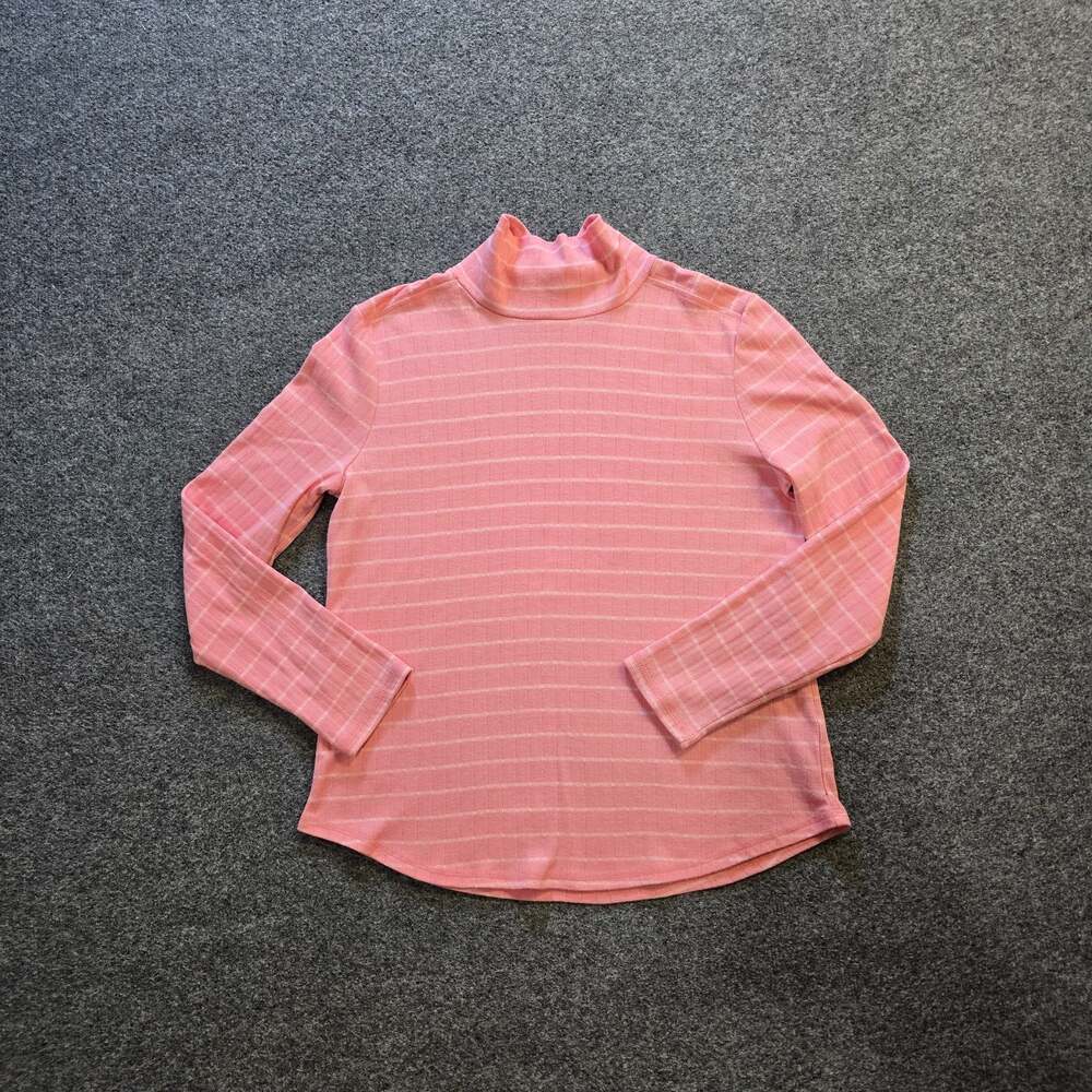 Talbots Top Women Size Large Petite Pink Stripe Ribbed Mock Neck Stretch Casual